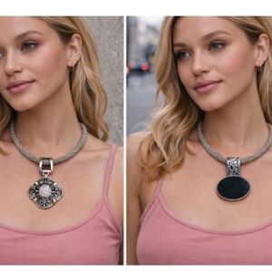 Vintage Silver-Tone Necklace w/ 2 Interchangeable Pendants | Unbranded